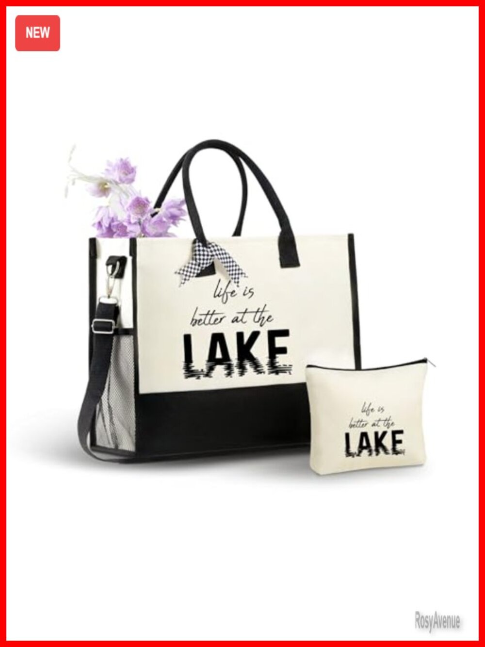 Canvas Tote Bag & Makeup Pouch Set with Adjustable Strap
